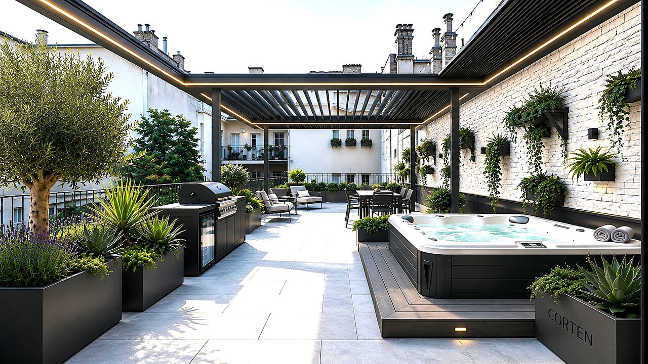 Látványterv: rooftop lounge kialakítása a 83 m²-es teraszon