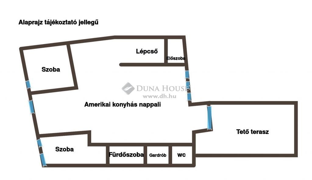 A lakás alaprajza - szobák, nappali, fürdő, terasz